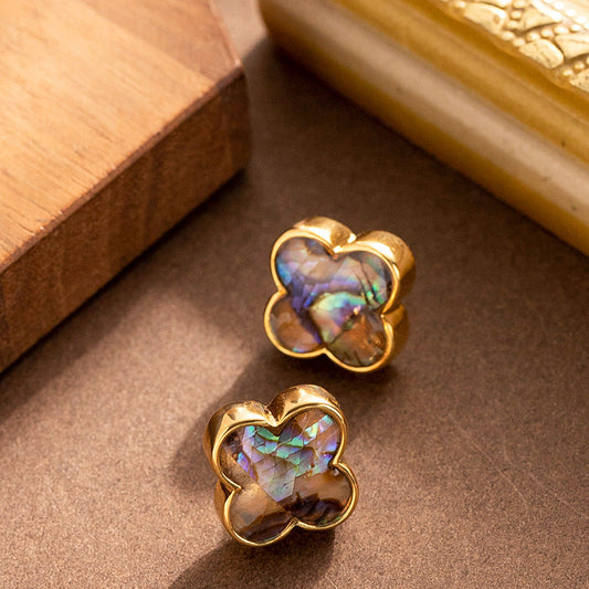 Fashionable Natural Colorful Abalone Clover Earrings For Women
