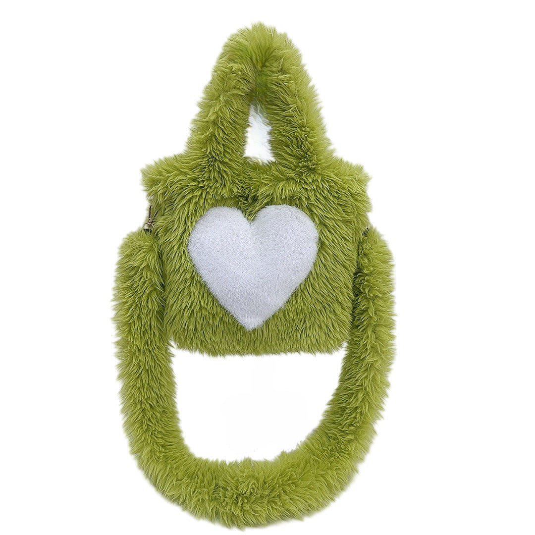 Large Capacity Fuzzy Heart Tote Shoulder Bag