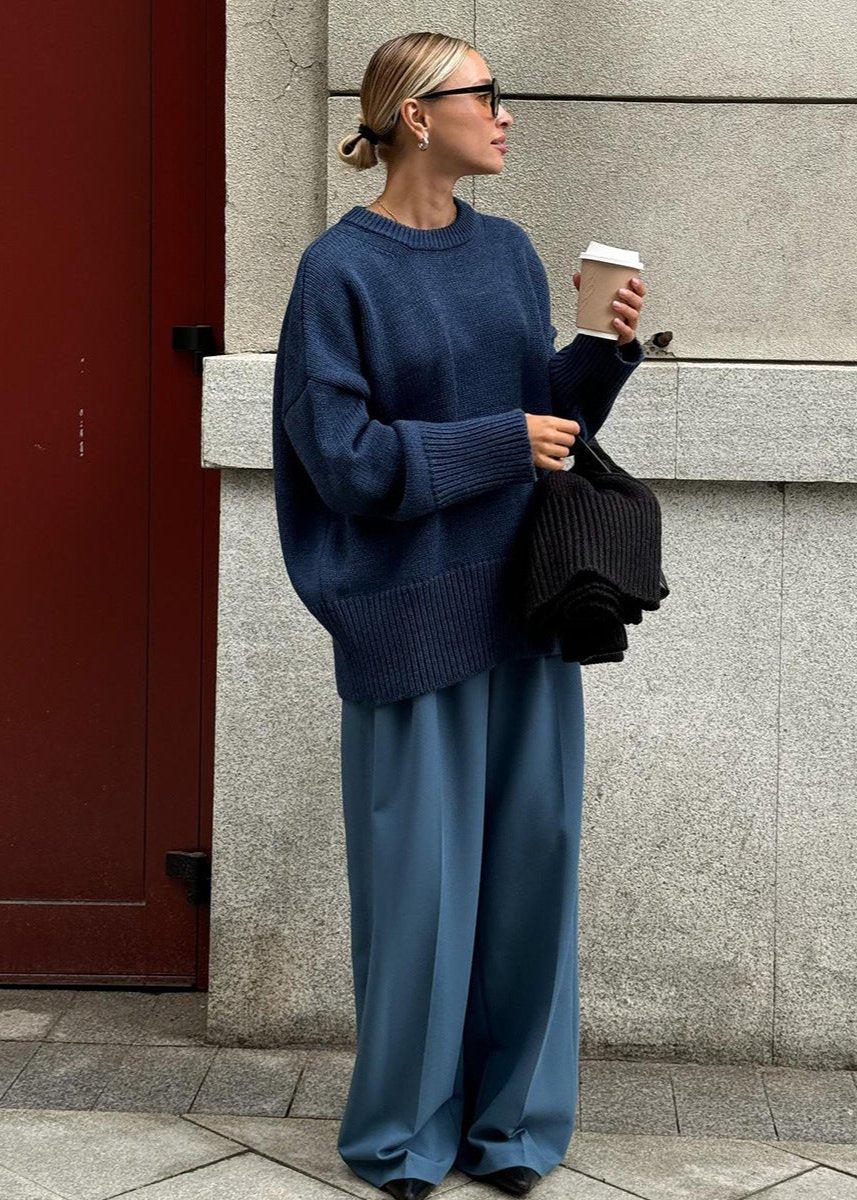 Relaxed Knit Sweater In Cozy Midnight Blue