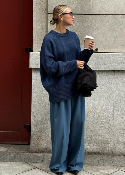 Relaxed Knit Sweater In Cozy Midnight Blue