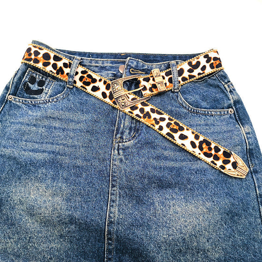 Vintage Leopard Print Leather Belt