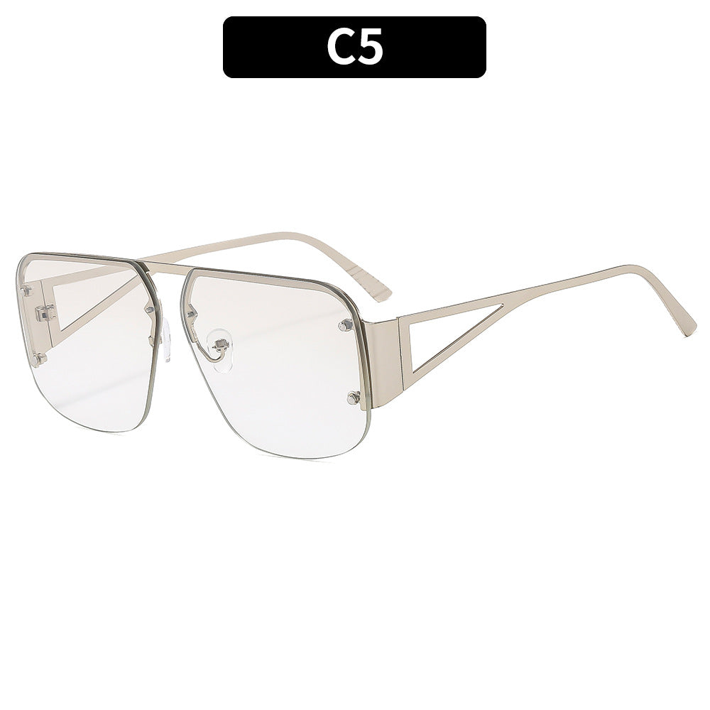 Trendy Metal Half-Frame Sunglasses with UV Protection