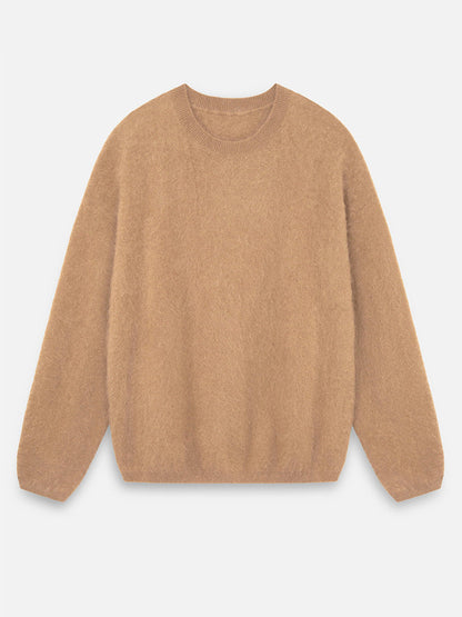 Winter Fuzzy Crew Neck Solid Color Knit Sweater