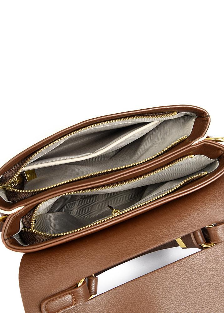 Two Tone Leather Top Handle Shoulder Bag