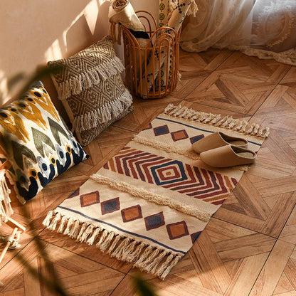 Nordic Style Cotton Tassel Woven Floor Mats Bedroom Bedside Mats Simple Modern Carpets