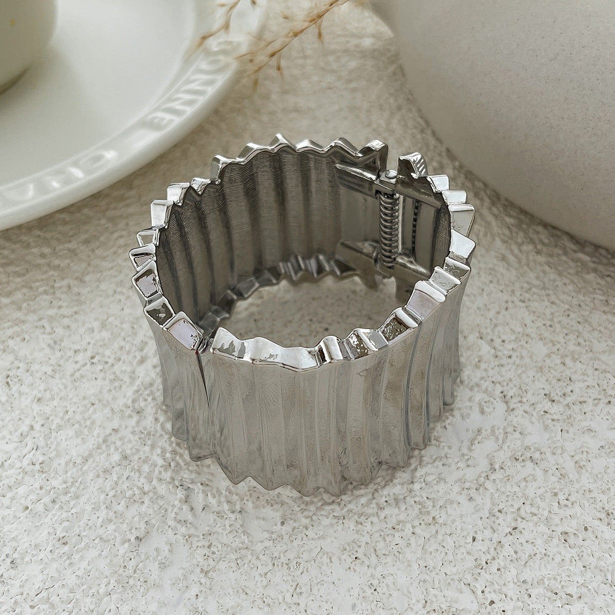 Statement Metal Wide Spring Bracelet Punk Style for Women