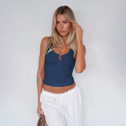 Y2K Stylish Metal Buckle Hollow Neck Crop Top