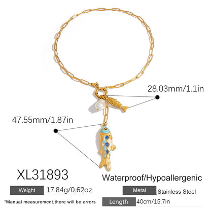 Stylish Fish Pendant Stainless Steel Necklace with 18K Gold Plating