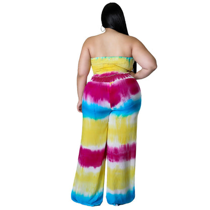 Stylish Tie-Dye Print Two-Piece Set With Sleeveless Top And Long Pants