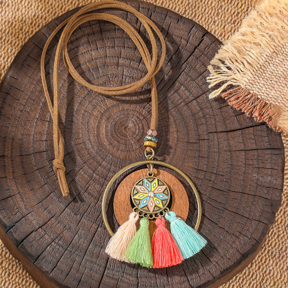 Trendy Ethnic-Inspired Butterfly Flower Necklace With Tassels