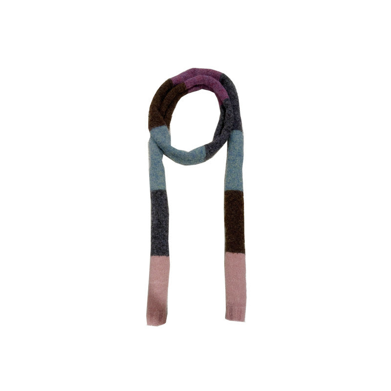Trendy Knitted Color Block Scarf Comfortable Acrylic Long Scarf