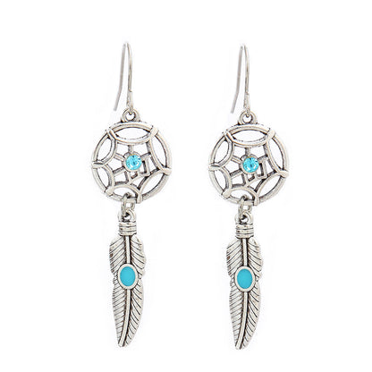 Turquoise Tassel Earrings with Geometric Metal Design
