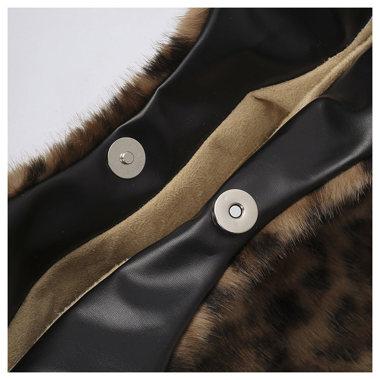 Retro Leopard Print Furry Tote Shoulder Bag