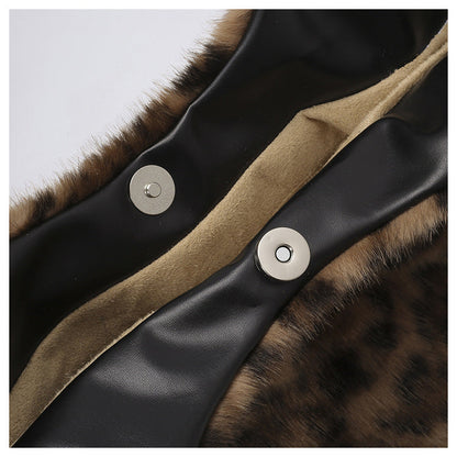 Retro Leopard Print Furry Tote Shoulder Bag