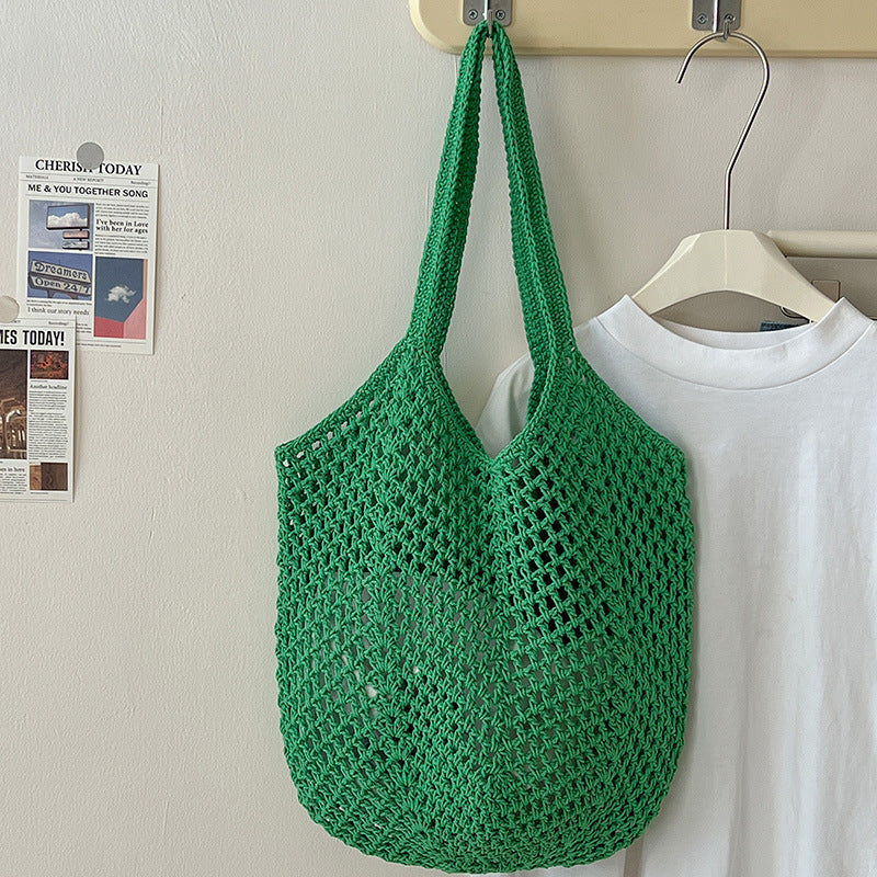 Solid Color Hollow Out Simple Beach Shoulder Bag