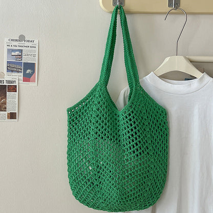 Solid Color Hollow Out Simple Beach Shoulder Bag