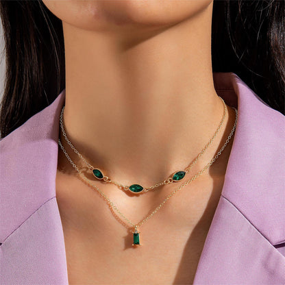 Emerald Green Butterfly Necklace With Layered Design And Heart Charm