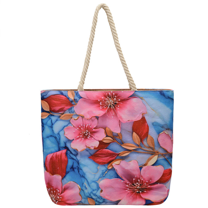 Fashionable Reversible Beach Tote Bag Canvas with Cotton Rope