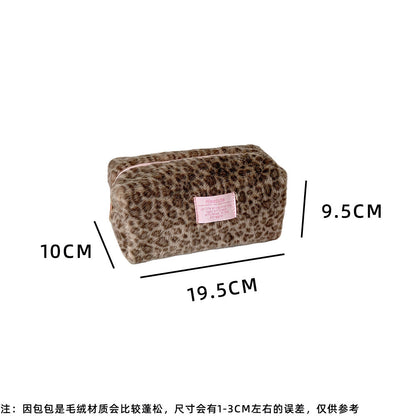 Cute Fuzzy Leopard Print Portable Makeup Bag