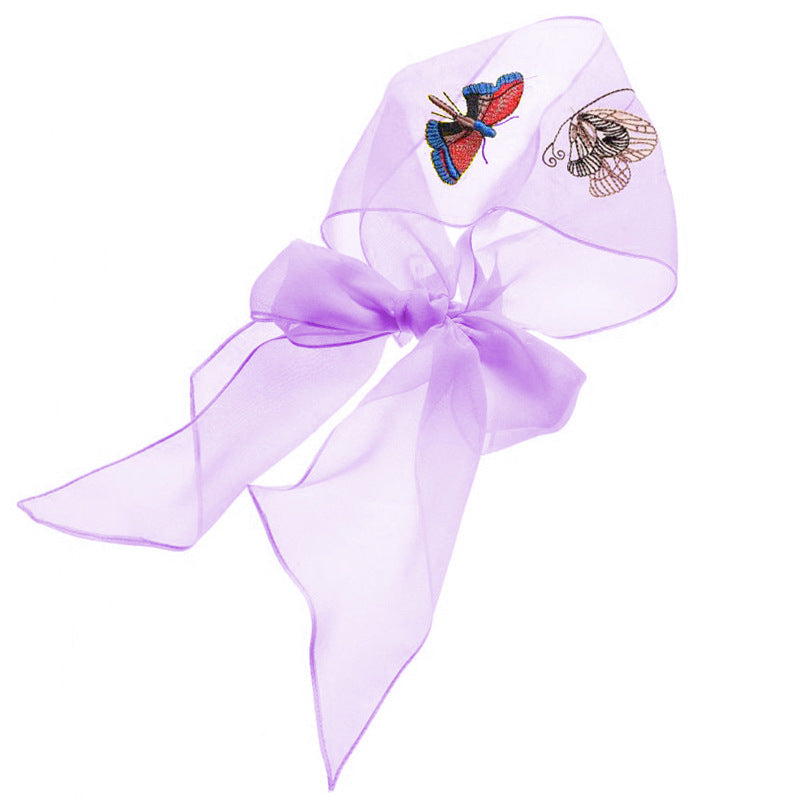 Summer Thin Embroidery Butterfly Narrow Strip Silk Scarf Women Spring And Autumn Versatile Fashion Gauze Scarf Women