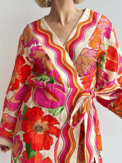 Casual Elegant Floral Linen Maxi Dress