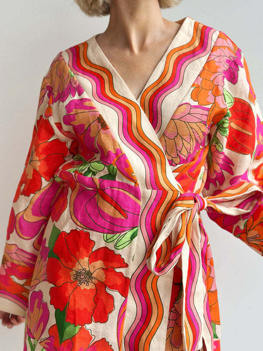 Casual Elegant Floral Linen Maxi Dress