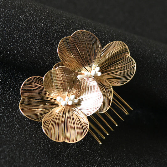 Bridal Hair Accessories Gold Floral Comb Vintage Retro Design