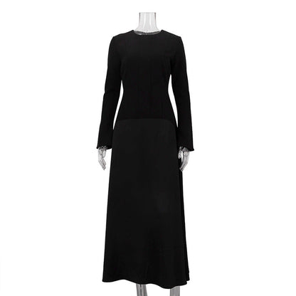 Elegant Black A-Line Maxi Dress With Round Neck