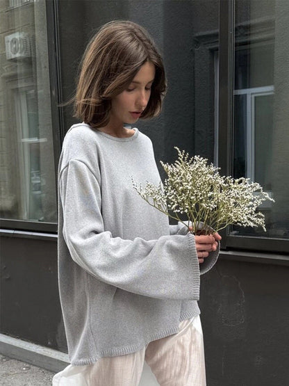 Cozy Backless Knitted Sweater Casual Plus Size Cotton