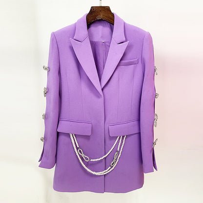 Elegant Blazer Dress With Hollow Design And Pearl Bow