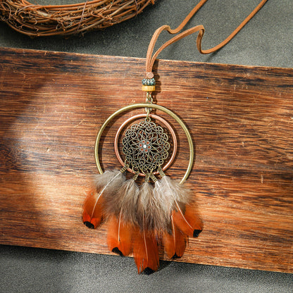 Colorful Feather Pendant Necklace Bohemian Style Butterfly Jewelry