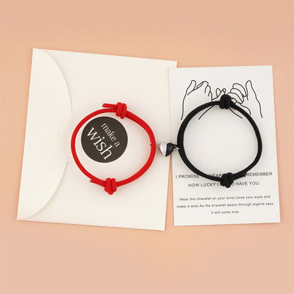 Fashionable Black And White Heart-Shaped Magnetic Buckle Milan Rope Braided Couples Girlfriends Bracelet Adjustable Bracelet