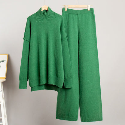 Trendy Casual Knitted Sweater Set with Long Pants
