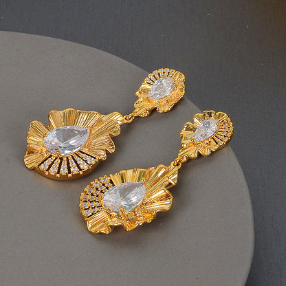 Geometric Gold Plated Earrings For Women Fashion Luxurious Style