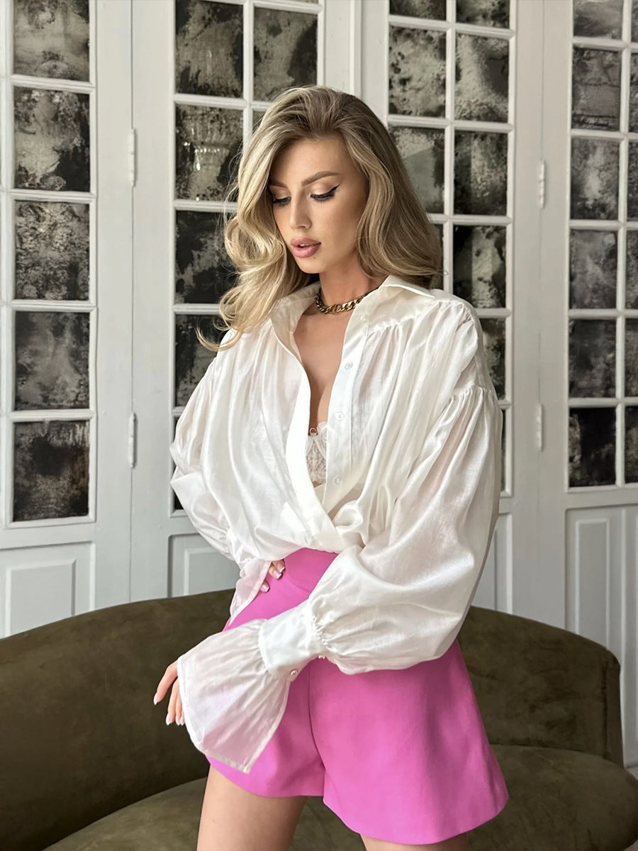 Lightweight Lantern Sleeve Blouse Elegant Casual Top