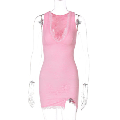 Sexy V-Neck Lace Split Bodycon Dress