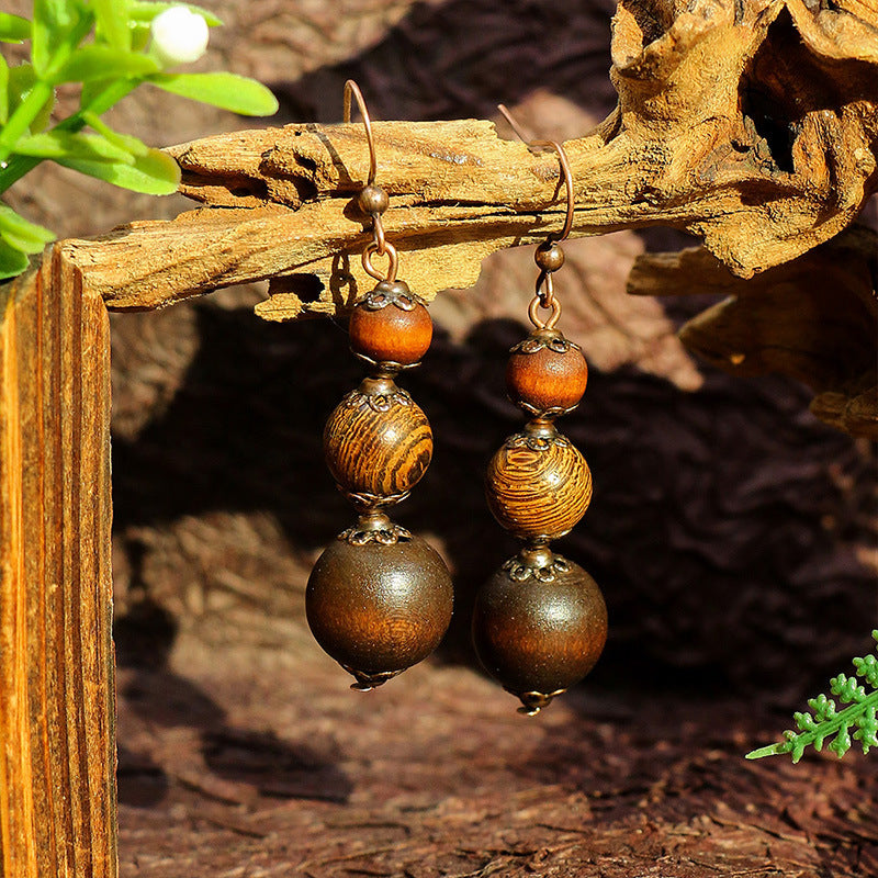 Retro Water Drop Shape Wooden Earrings Handcrafted with Tassels