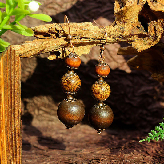 Retro Water Drop Shape Wooden Earrings Handcrafted with Tassels