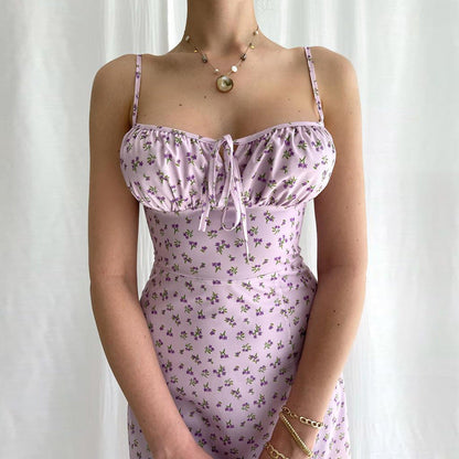 Floral Print Split Hem Sling Dress Comfortable Casual Wear
