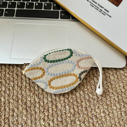 Mini Embroidered Key Pouch Portable Keychain Wallet