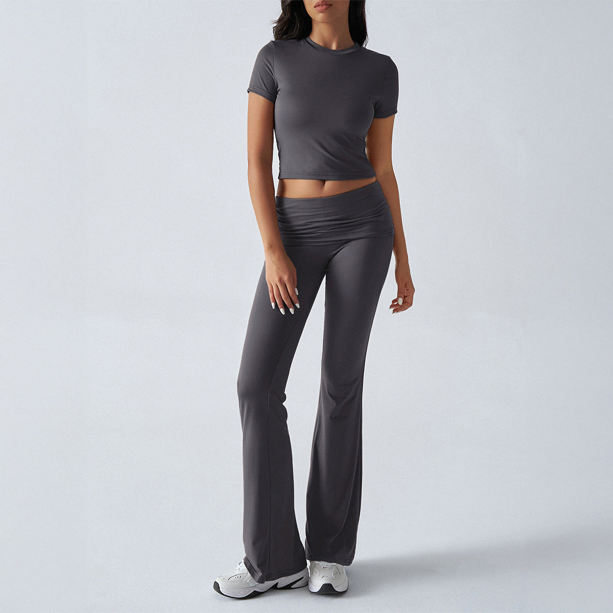 Casual Solid Color Slim Fit T-Shirt and Pants Set