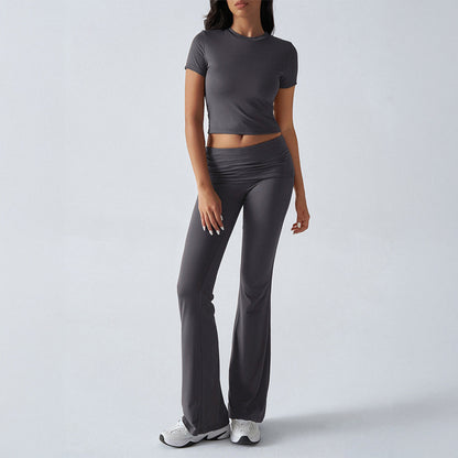 Casual Solid Color Slim Fit T-Shirt and Pants Set