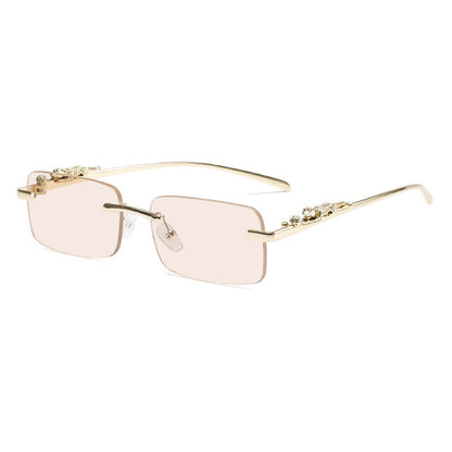 Trendy Square Frameless Sunglasses with Leopard Print Accents