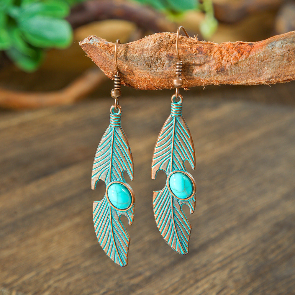 Vintage Geometric Turquoise Drop Earrings Statement Jewelry