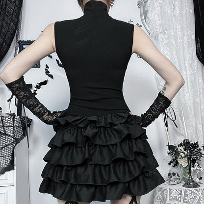 Gothic Hollow Cross Bodycon Pleated Dress