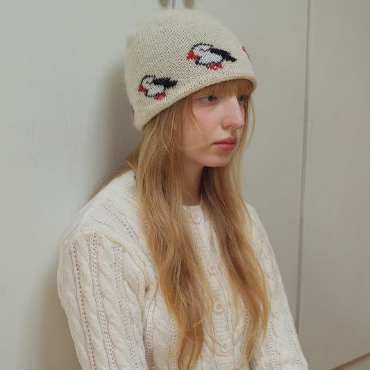 Knitted Bird Pattern Wool Beanie for Women