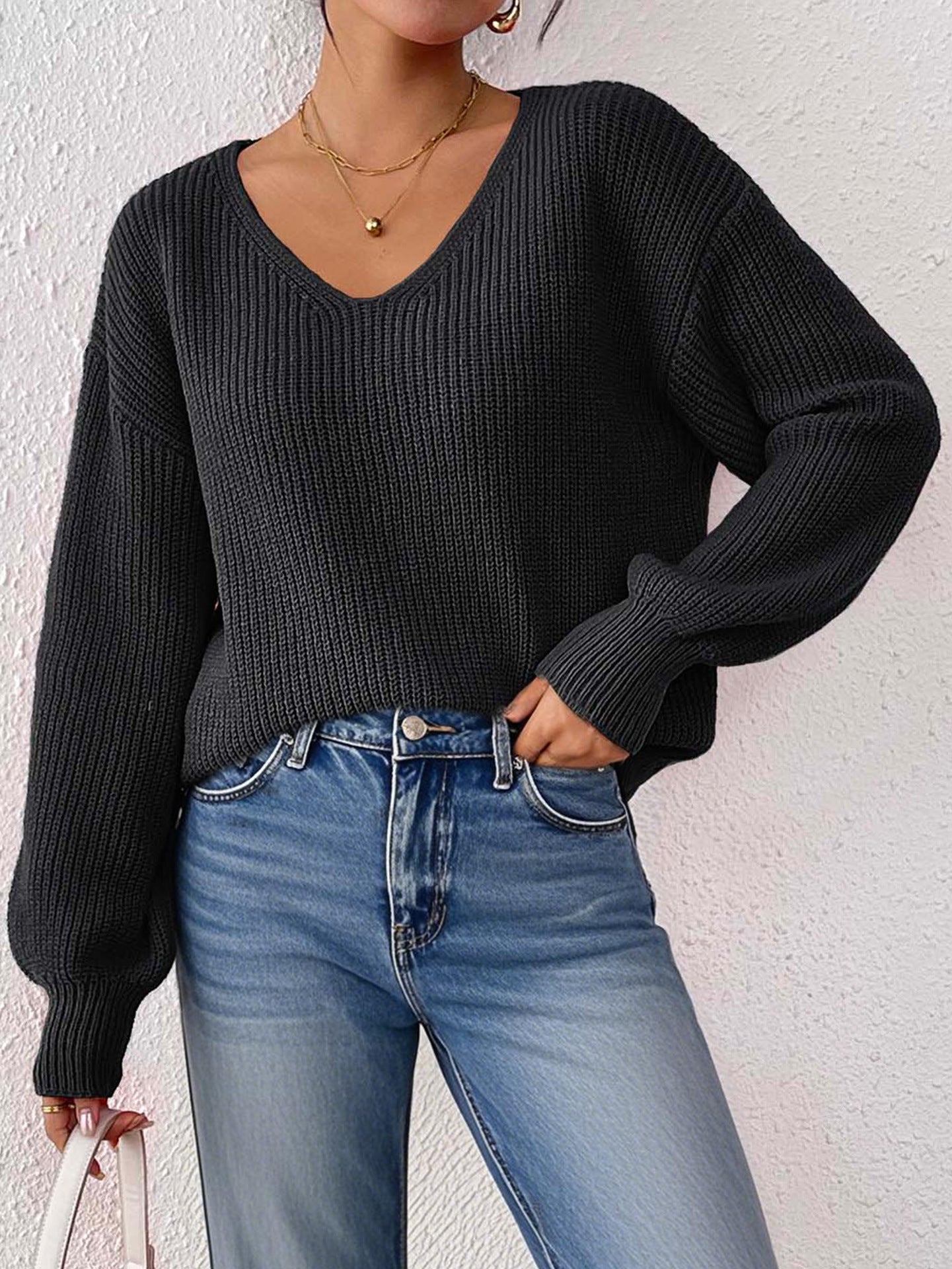 Casual V-Neck Loose Sweater Women