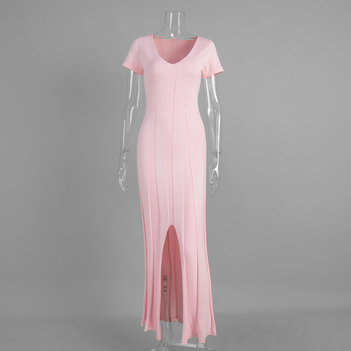 V-Neck Split Hem Bodycon Maxi Dress