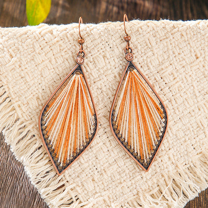 Bohemian Handcrafted Wire Earrings Colorful Thread Weaving Statement Dangle Earrings