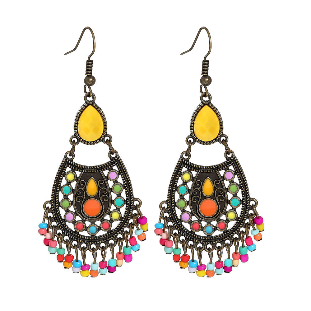 Vintage Geometric Leaf Beaded Earrings Set Fashionable Accessories